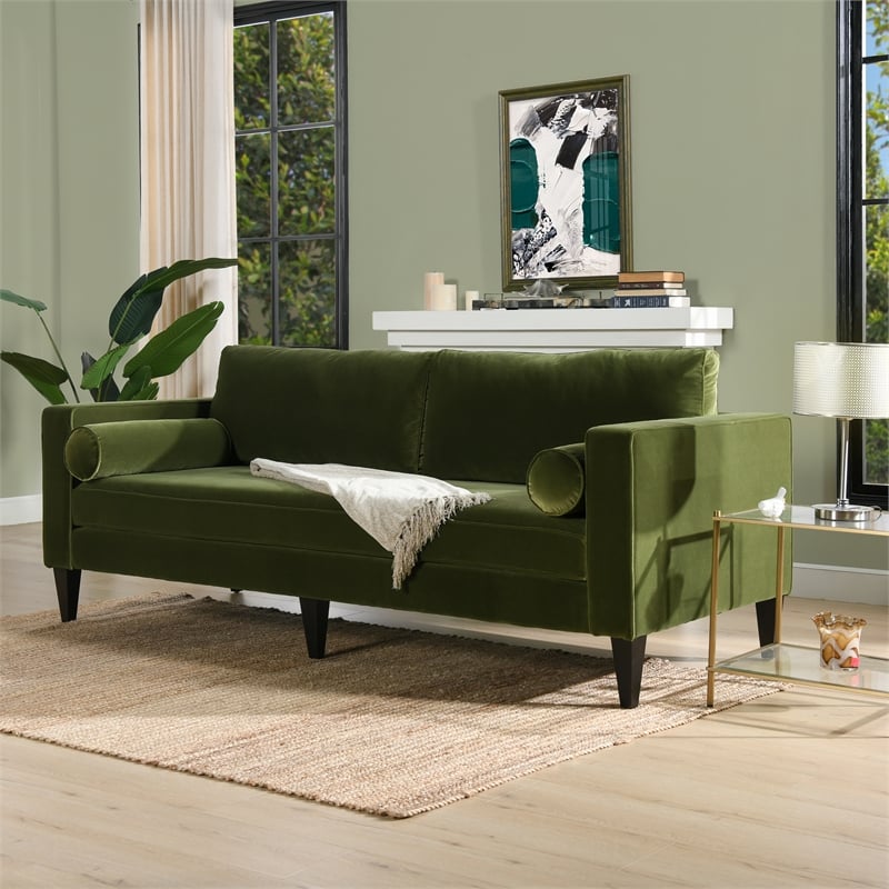 Pemberly Row Modern / Contemporary Lawson Sofa Olive Green Finish
