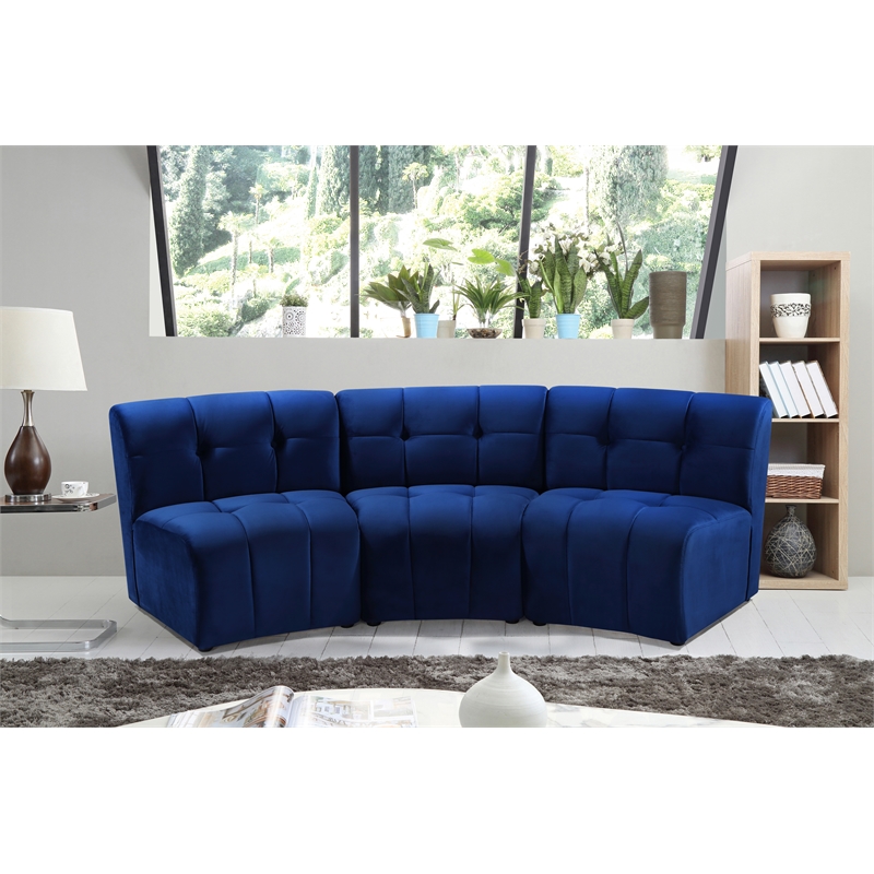 Pemberly Row Contemporary Modular Velvet Sofa with Deep Channel in Soft Navy