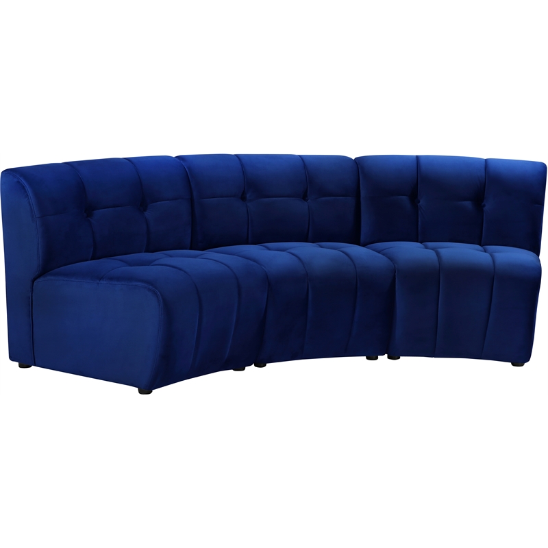 Pemberly Row Contemporary Modular Velvet Sofa with Deep Channel in Soft Navy