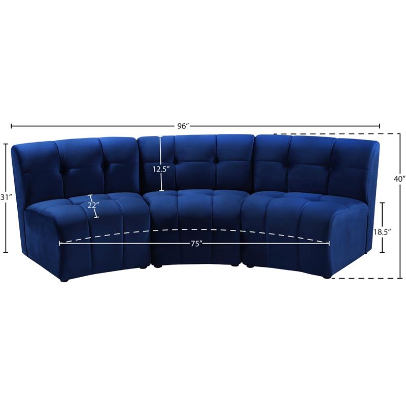 Pemberly Row Contemporary Modular Velvet Sofa with Deep Channel in Soft Navy