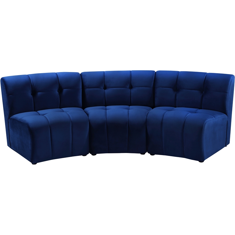 Pemberly Row Contemporary Modular Velvet Sofa with Deep Channel in Soft Navy