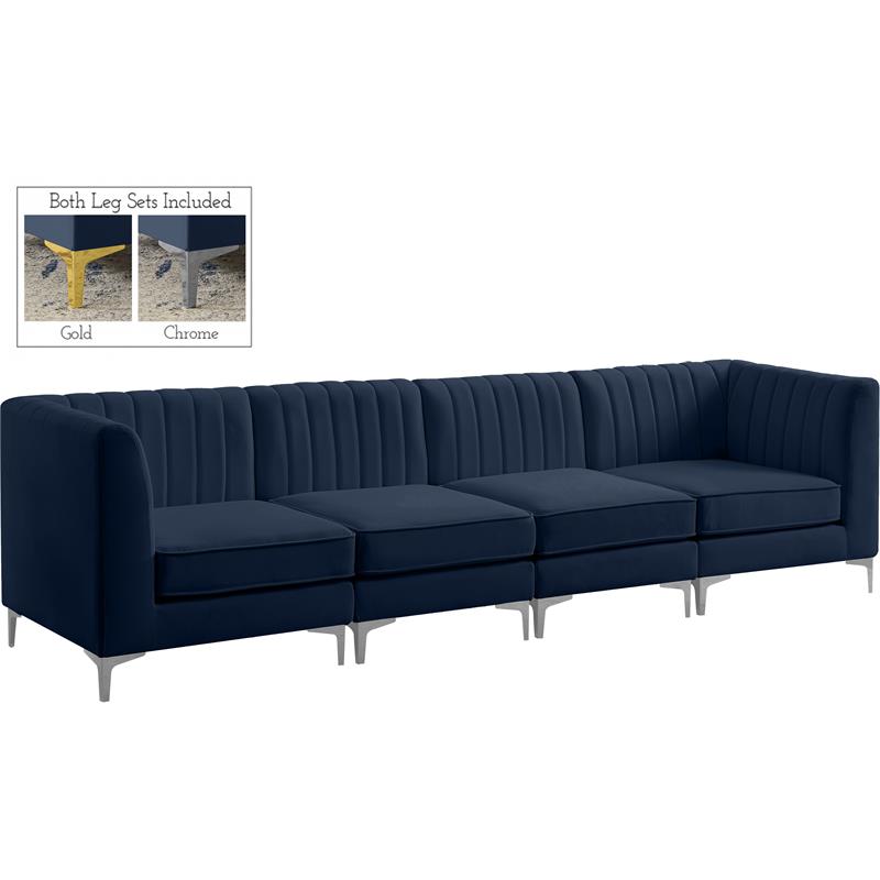 Pemberly Row Modern / Contemporary Navy Velvet Finish Modular Sofa