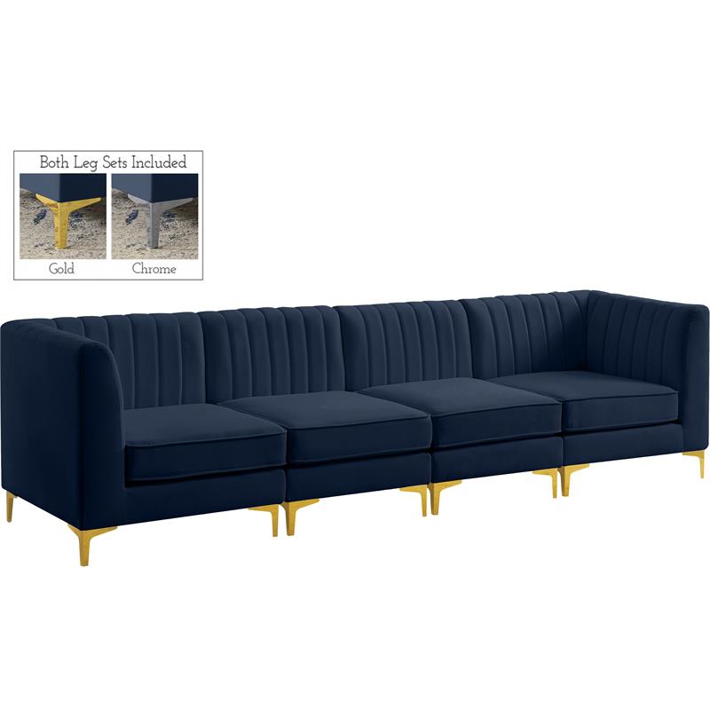 Pemberly Row Modern / Contemporary Navy Velvet Finish Modular Sofa