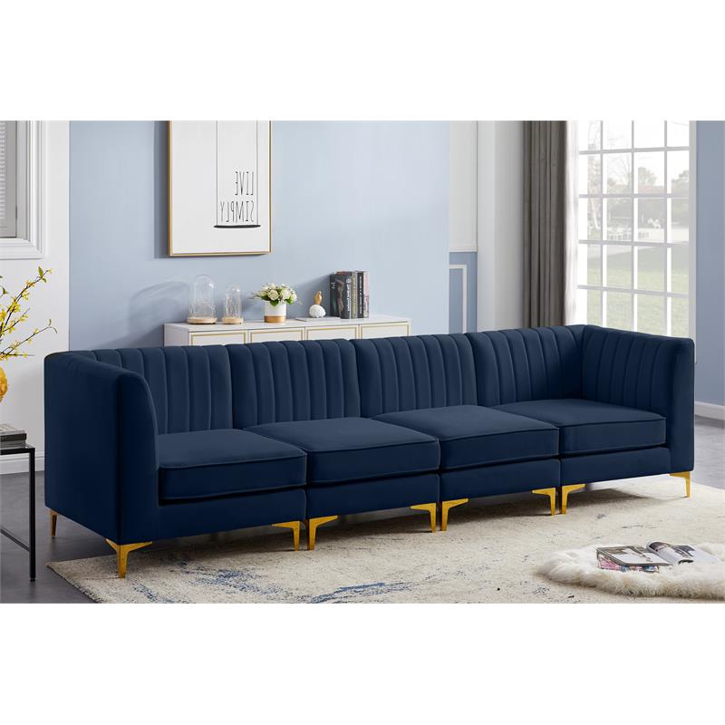 Pemberly Row Modern / Contemporary Navy Velvet Finish Modular Sofa
