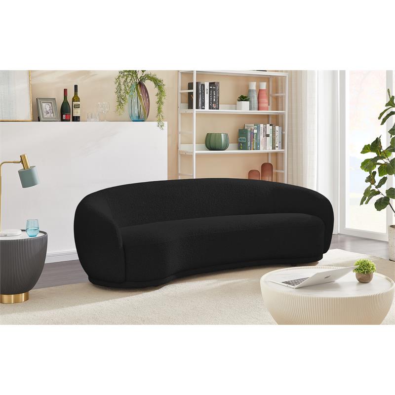 Pemberly Row Contemporary Boucle Fabric Sofa With Rounded Back in Black