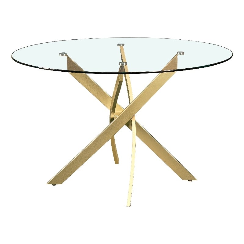 Pemberly Row Contemporary Glass Dining Table in Brushed Gold