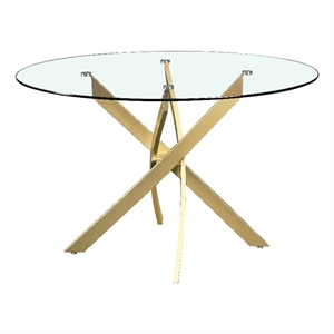 Pemberly Row Contemporary Glass Dining Table in Brushed Gold