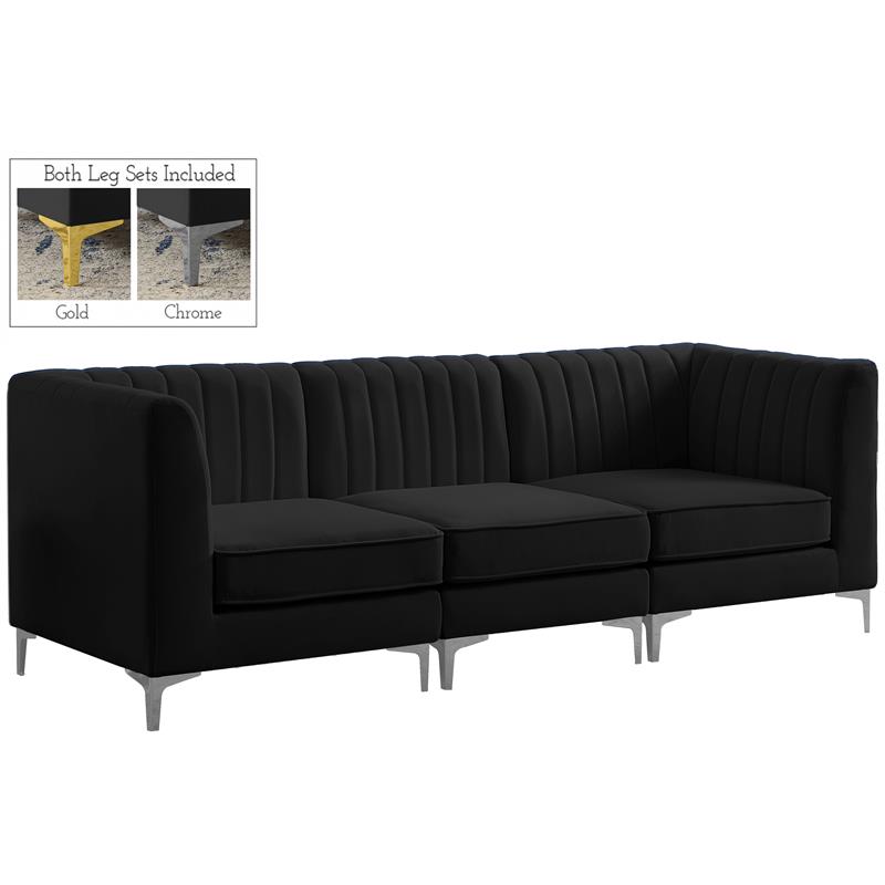 Pemberly Row Modern / Contemporary Black Velvet Modular Sofa