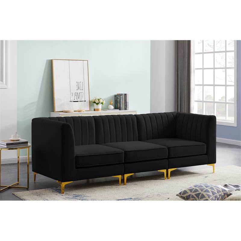Pemberly Row Modern / Contemporary Black Velvet Modular Sofa