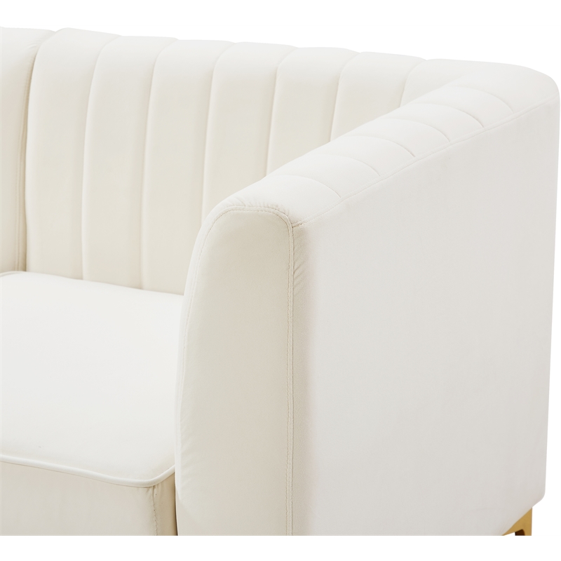 Pemberly Row Contemporary Velvet Modular Sofa with Deep Channel Tufting in Cream