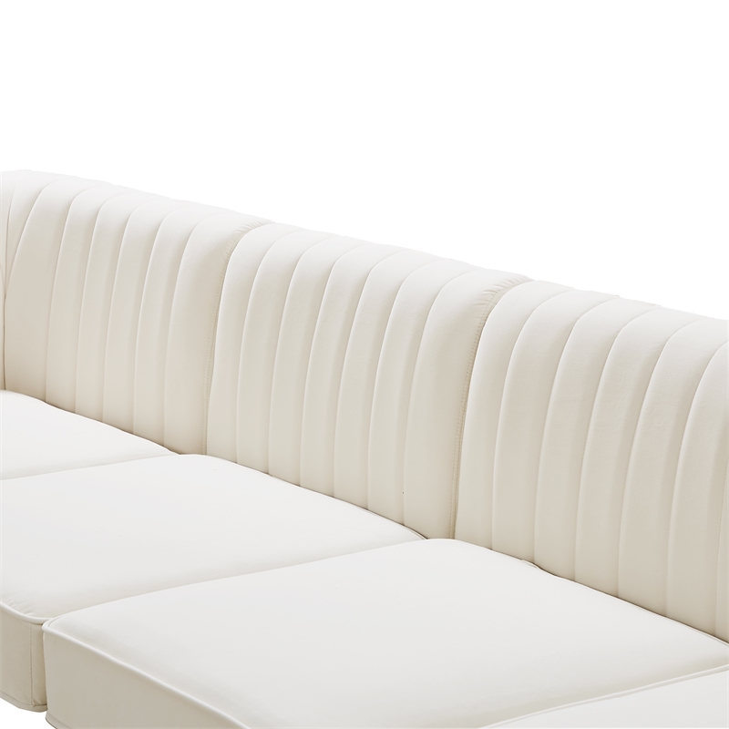 Pemberly Row Contemporary Velvet Modular Sofa with Deep Channel Tufting in Cream