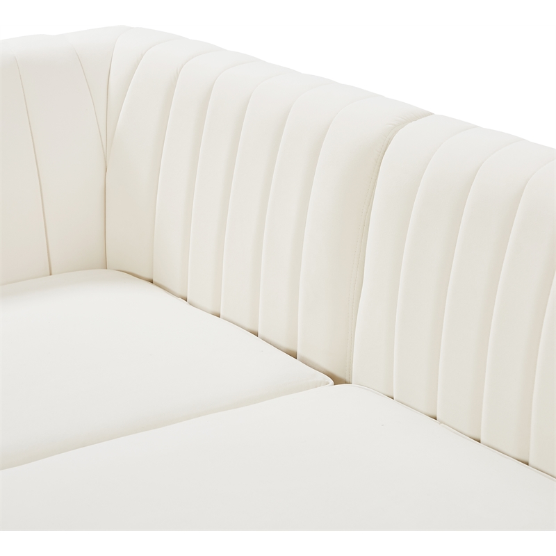 Pemberly Row Contemporary Velvet Modular Sofa with Deep Channel Tufting in Cream