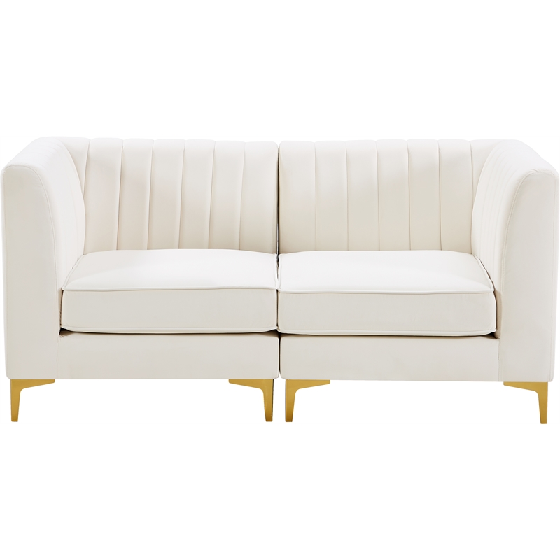 Pemberly Row Contemporary Velvet Modular Sofa with Deep Channel Tufting in Cream