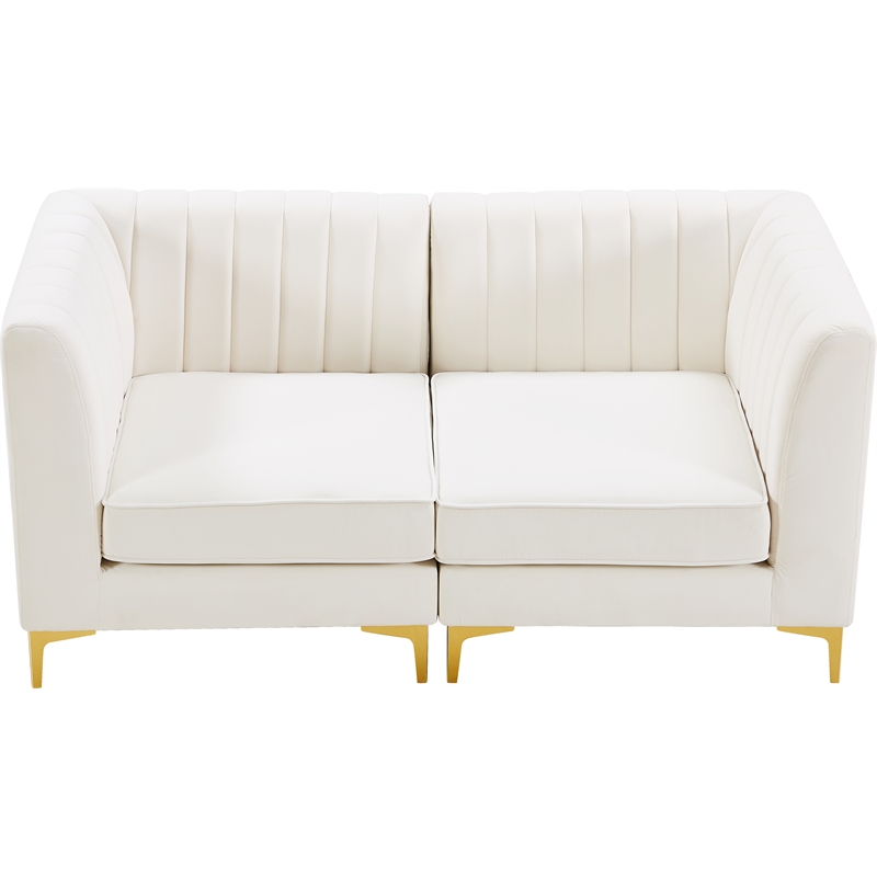 Pemberly Row Contemporary Velvet Modular Sofa with Deep Channel Tufting in Cream