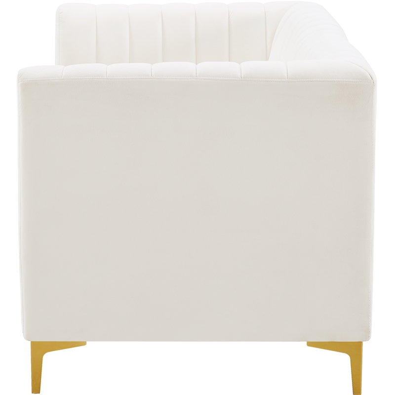 Pemberly Row Contemporary Velvet Modular Sofa with Deep Channel Tufting in Cream