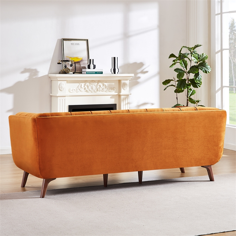 Pemberly Row Rectangular Tufted Back Velvet Upholstered Sofa in Orange