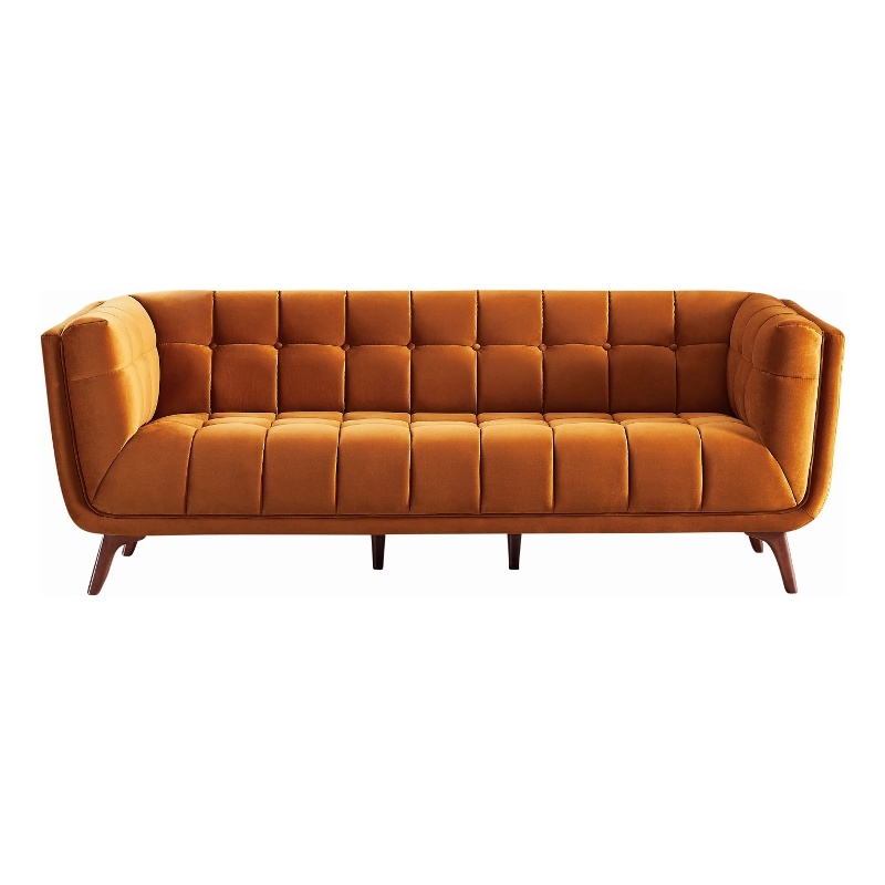 Pemberly Row Rectangular Tufted Back Velvet Upholstered Sofa in Orange