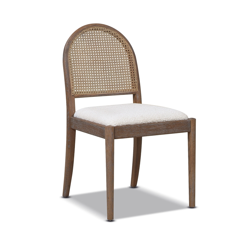 Pemberly Row Curved Cane Rattan Side Dining Chair Set of 2 Ivory White Boucle