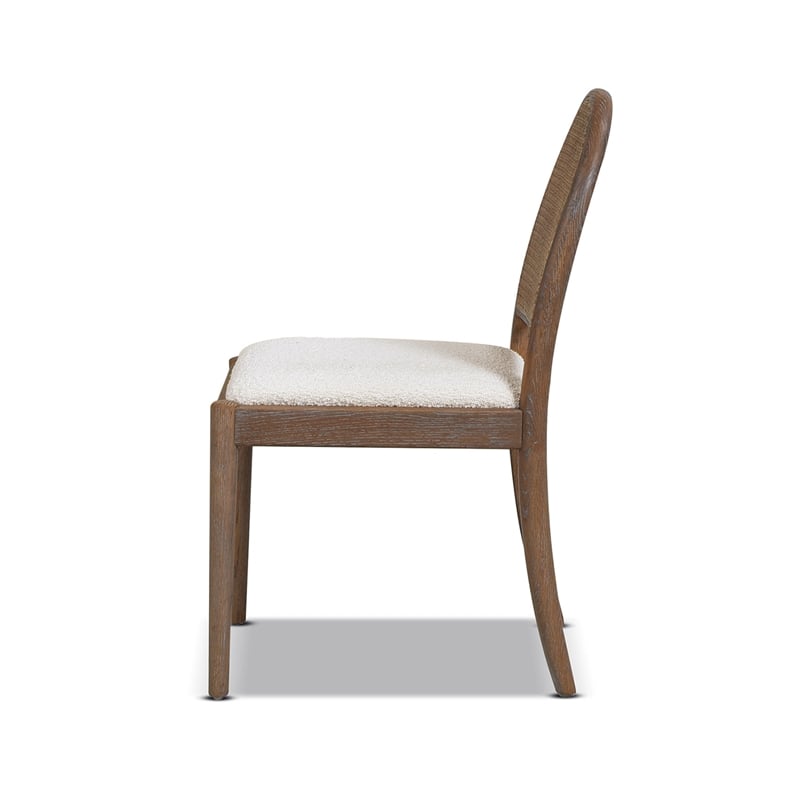 Pemberly Row Curved Cane Rattan Side Dining Chair Set of 2 Ivory White Boucle