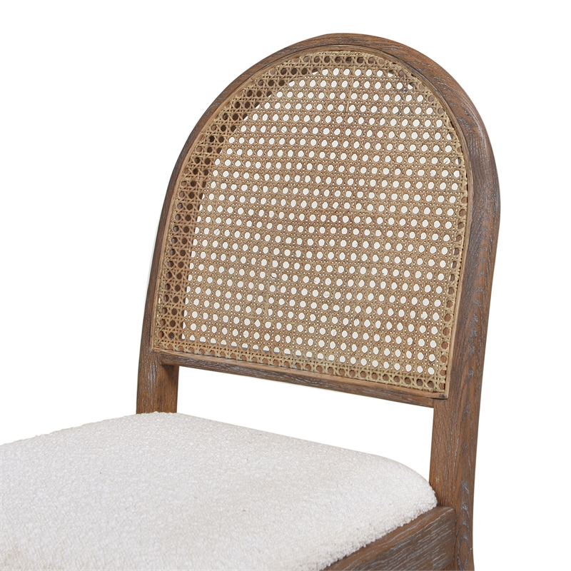 Pemberly Row Curved Cane Rattan Side Dining Chair Set of 2 Ivory White Boucle