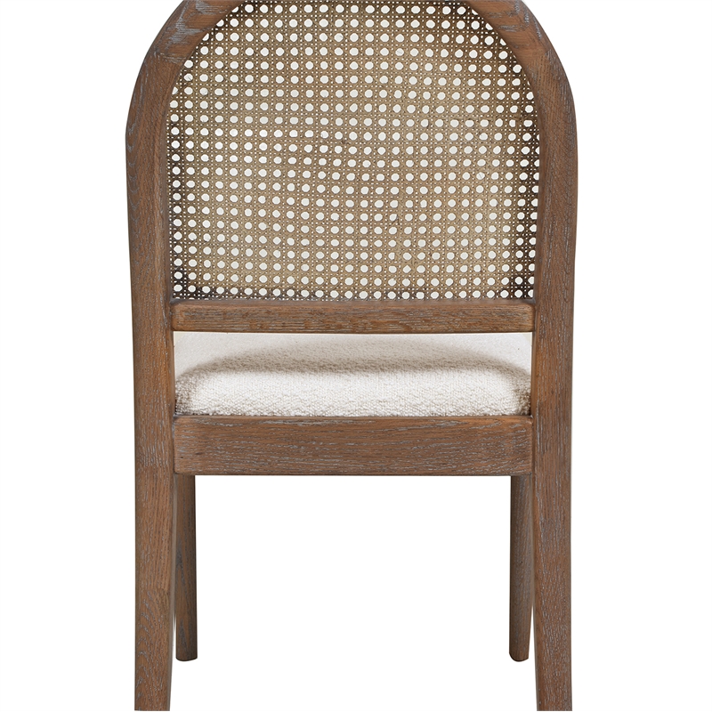 Pemberly Row Curved Cane Rattan Side Dining Chair Set of 2 Ivory White Boucle