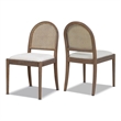 Pemberly Row Curved Cane Rattan Side Dining Chair Set of 2 Ivory White Boucle