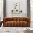 Pemberly Row Modern Luxry Tight Back Geniune Leather Couch in Cognac Tan