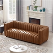 Pemberly Row Modern Luxry Tight Back Geniune Leather Couch in Cognac Tan