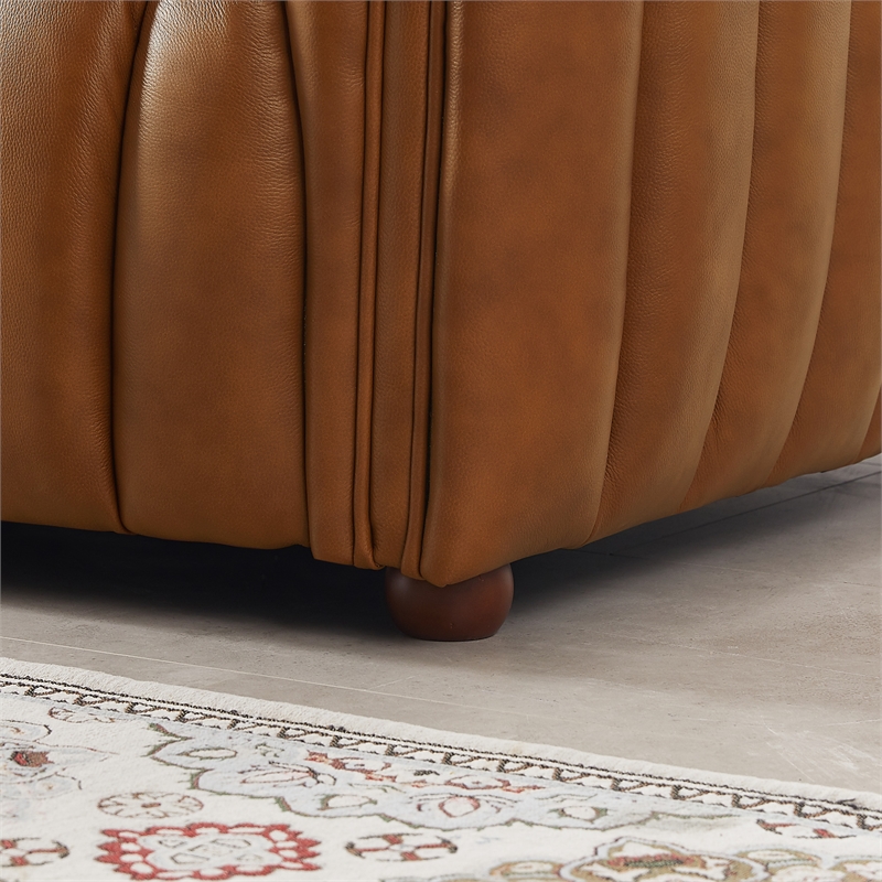 Pemberly Row Modern Luxry Tight Back Geniune Leather Couch in Cognac Tan
