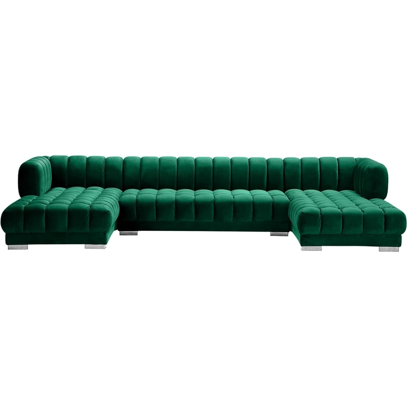 Pemberly Row 3-Piece Contemporary Velvet Sectional in Soft Green