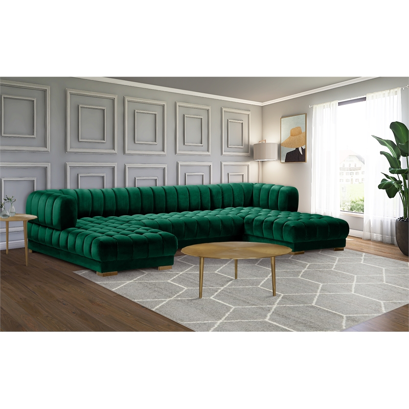 Pemberly Row 3-Piece Contemporary Velvet Sectional in Soft Green