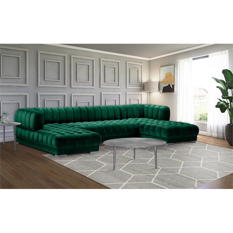 Pemberly Row 3-Piece Contemporary Velvet Sectional in Soft Green