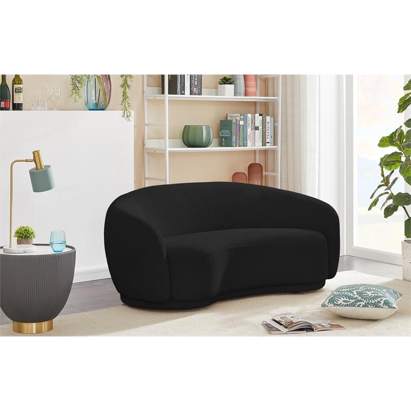 Pemberly Row Contemporary Boucle Fabric Loveseat With Rounded Back in Black
