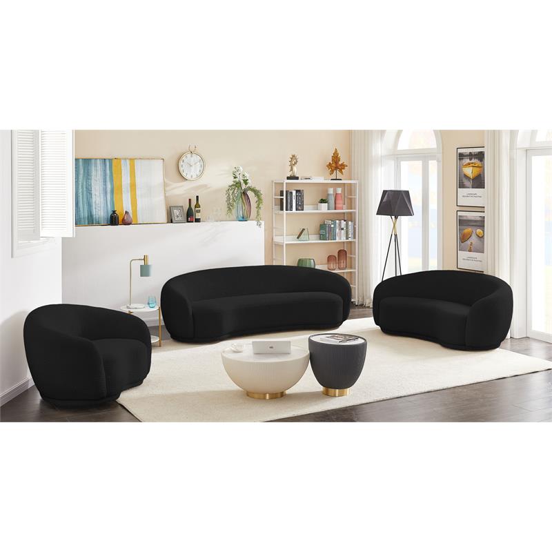 Pemberly Row Contemporary Boucle Fabric Loveseat With Rounded Back in Black