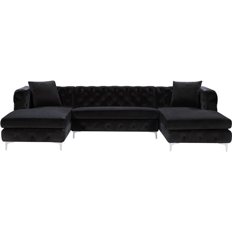 Pemberly Row Modern / Contemporary 3pc Velvet Sectional in Black