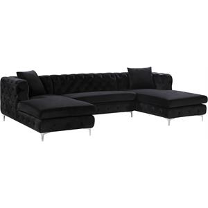 Pemberly Row Modern / Contemporary 3pc Velvet Sectional in Black