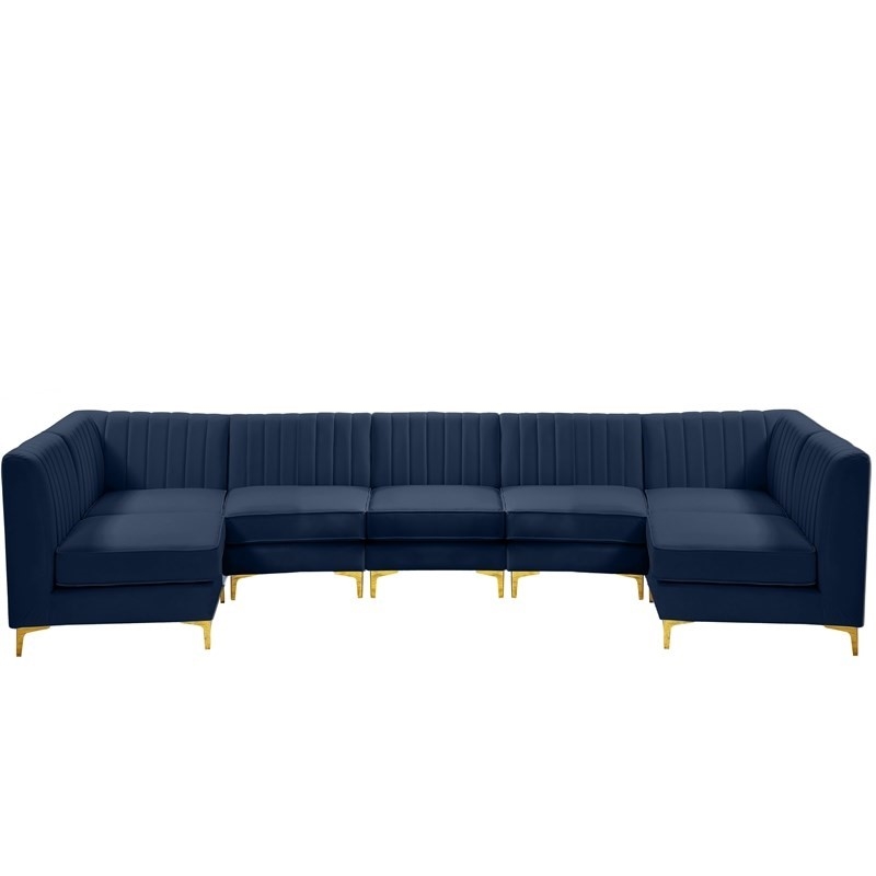Pemberly Row Contemporary Velvet Modular Sectional in Soft Navy