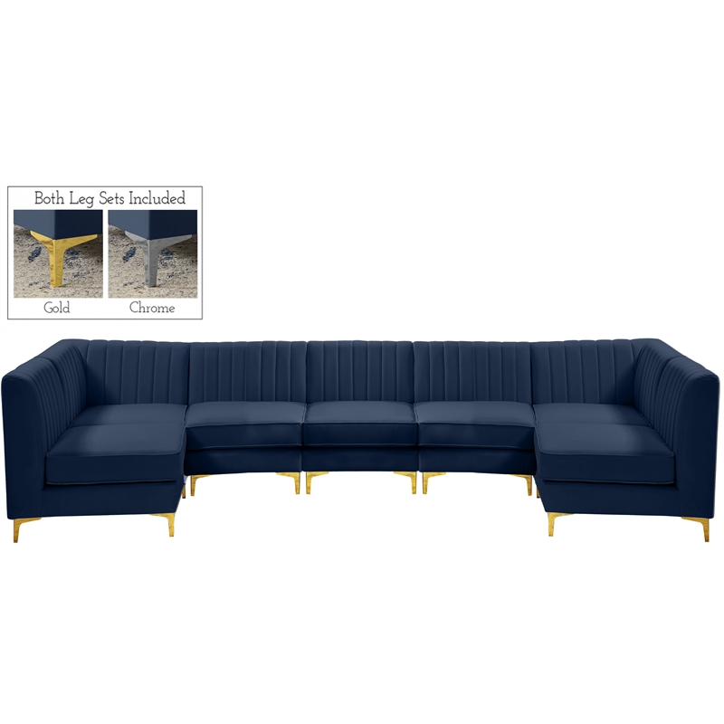 Pemberly Row Contemporary Velvet Modular Sectional in Soft Navy