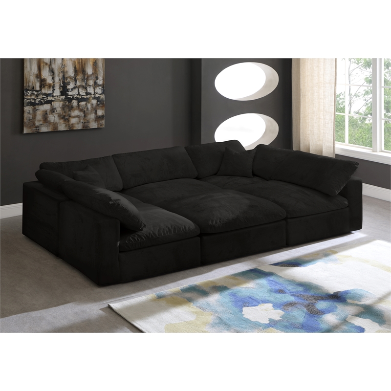 Pemberly Row Modern / Contemporary Black Velvet Modular Sectional