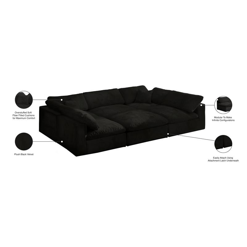 Pemberly Row Modern / Contemporary Black Velvet Modular Sectional
