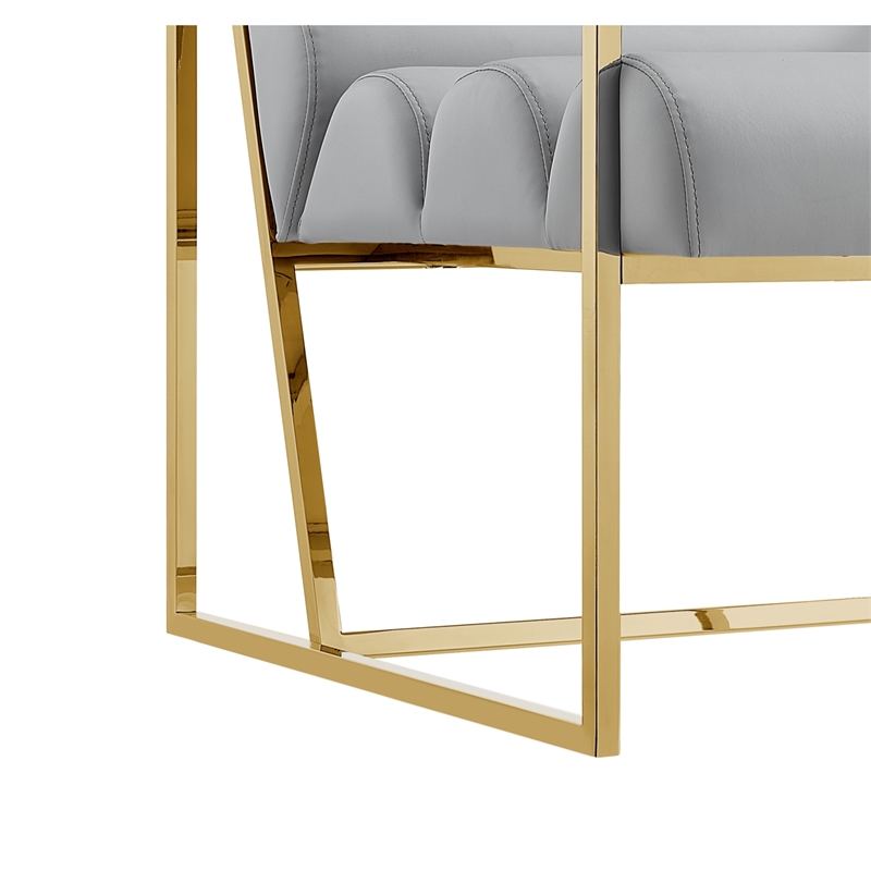 Pemberly Row Modern / Contemporary Leather Settee Loveseat Gray/Gold