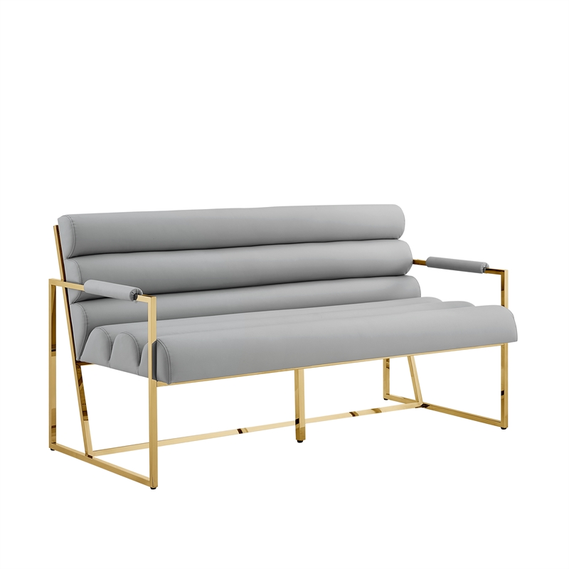Pemberly Row Modern / Contemporary Leather Settee Loveseat Gray/Gold