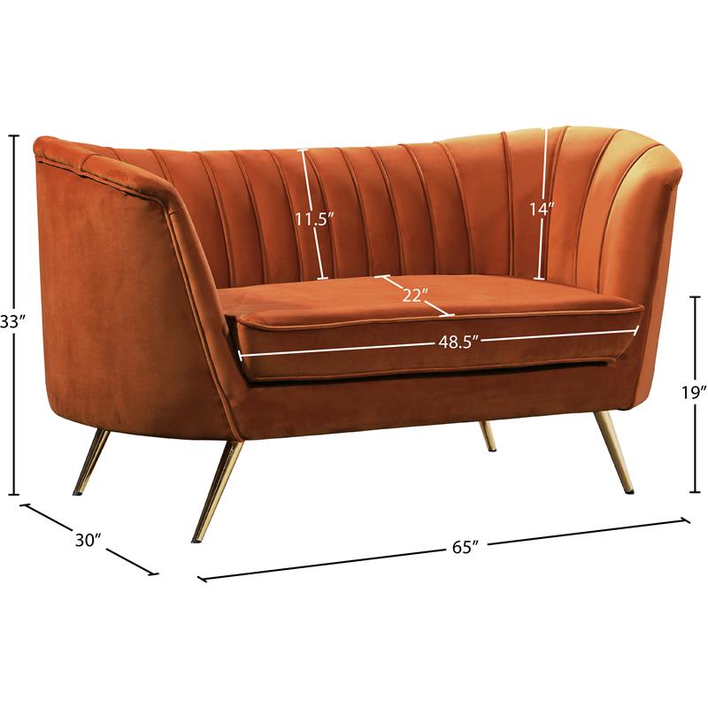 Pemberly Row Modern / Contemporary Cognac Velvet Loveseat in Mahogany