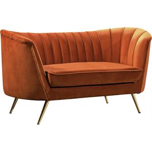 Pemberly Row Modern / Contemporary Cognac Velvet Loveseat in Mahogany