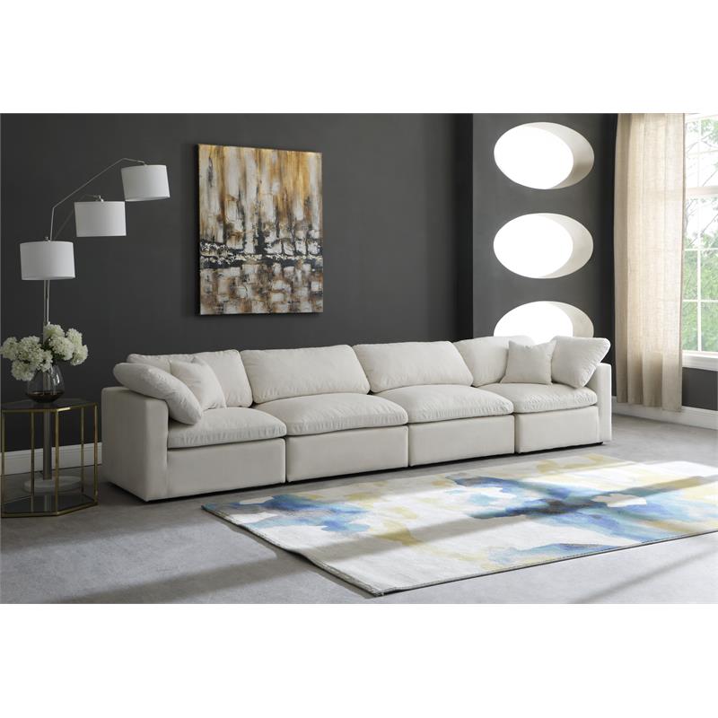 Pemberly Row Modern / Contemporary Standard Cream Velvet Modular Sofa