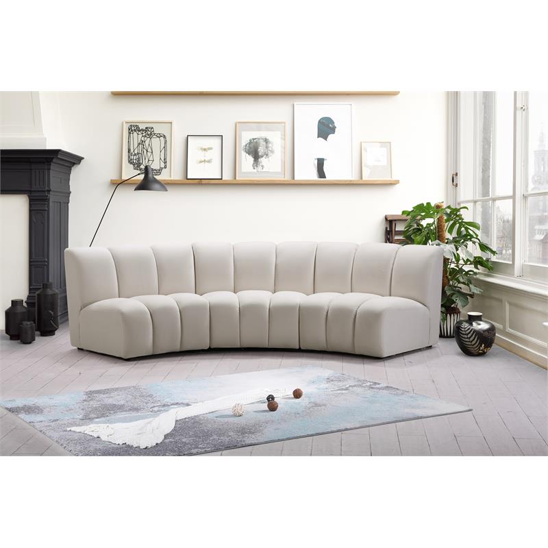 Pemberly Row 3-Piece Contemporary Velvet Modular Sectional in Cream