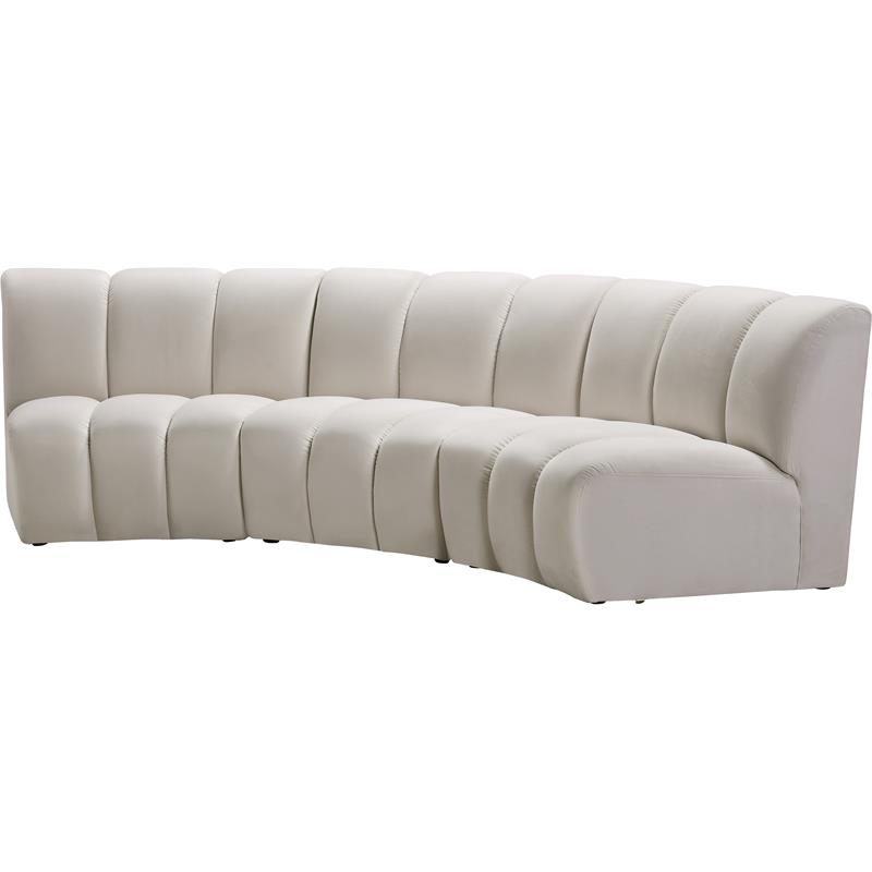 Pemberly Row 3-Piece Contemporary Velvet Modular Sectional in Cream