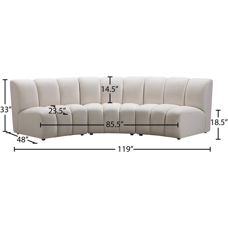 Pemberly Row 3-Piece Contemporary Velvet Modular Sectional in Cream
