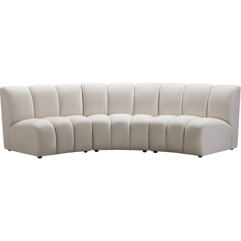 Pemberly Row 3-Piece Contemporary Velvet Modular Sectional in Cream
