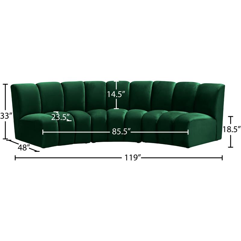 Pemberly Row 3-Piece Contemporary Velvet Modular Sectional in Green